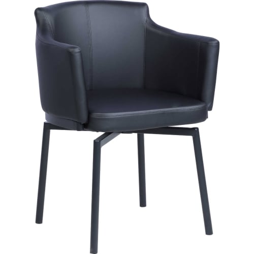 Demi Swivel Dining Arm Chair in Black Leatherette & Black (Set of 2)